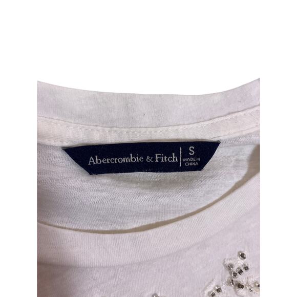 Y2K Abercrombie & Fitch Floral Sequin Short Sleeve Top Women’s Small White - Picture 3 of 5